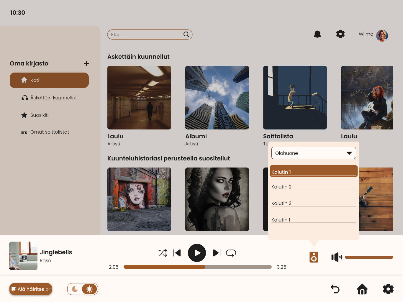 Image of the speaker menu in the music player